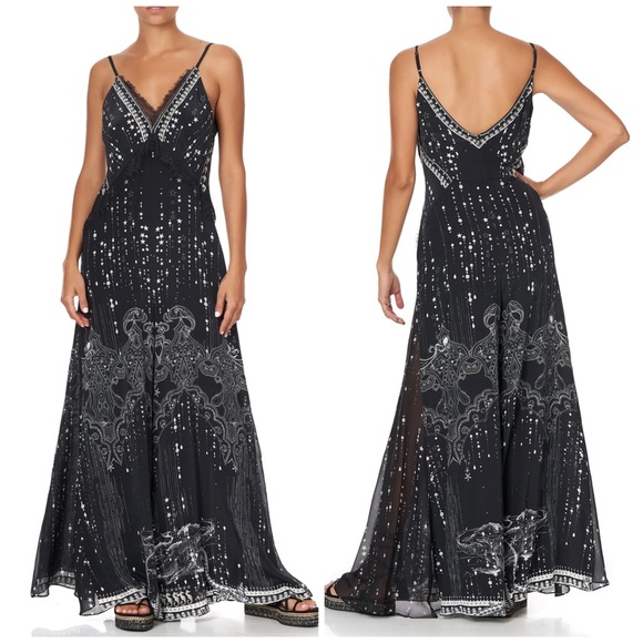 CAMILLA *Midnight Pearl* black white paisley star print strappy lace jumpsuit S - Picture 1 of 7